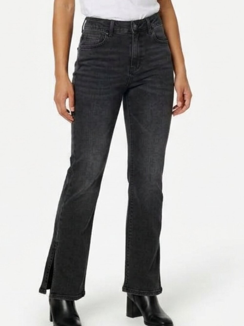 Cotton On Washed Black High-Waist Split-Hem Flare JeanS